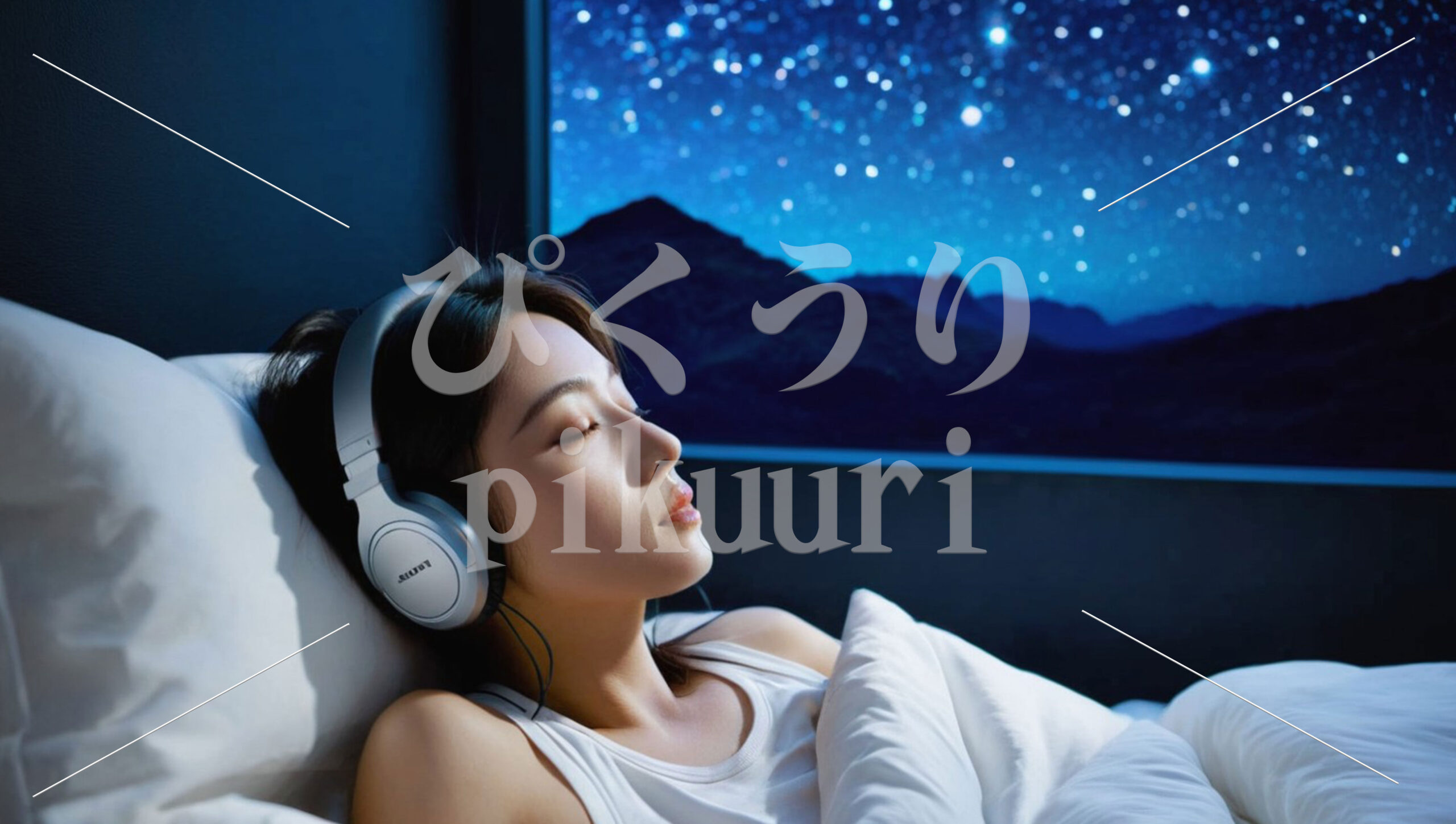 星空の下で眠る女性